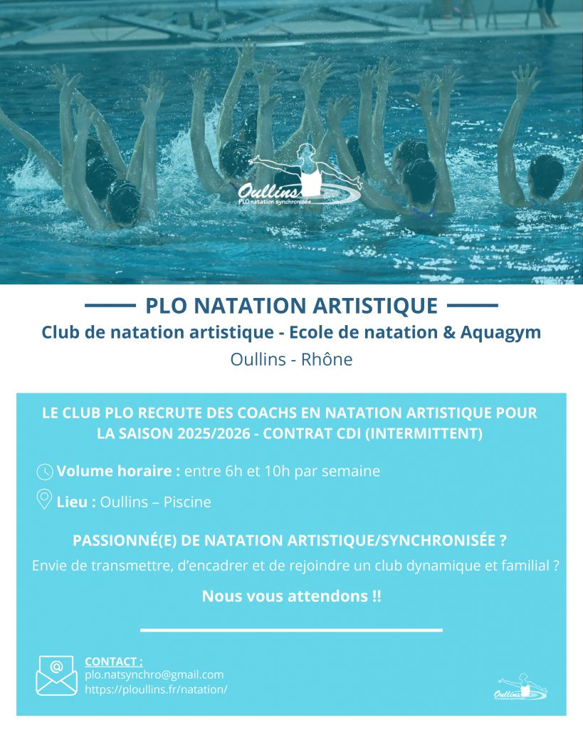 Le club PLO recrute des coachs en natation artistique pour la saison 2025/2026